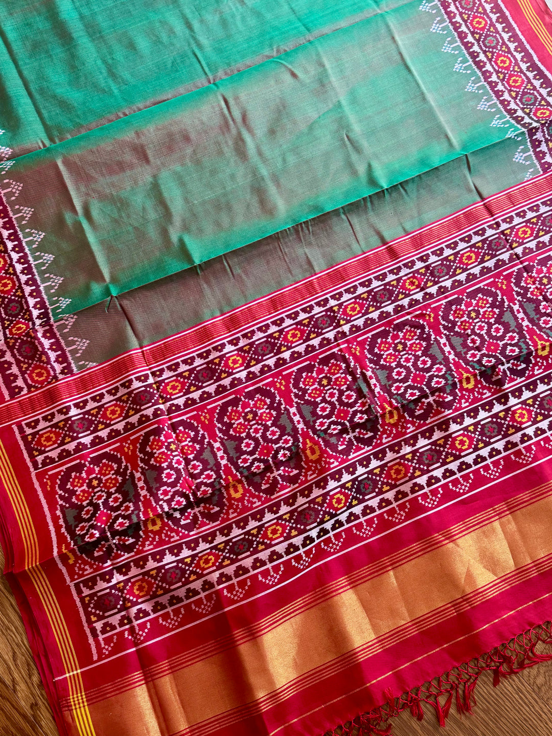 Shot Green with Red color combo semi (double) ikat patan Patola pure silk saree