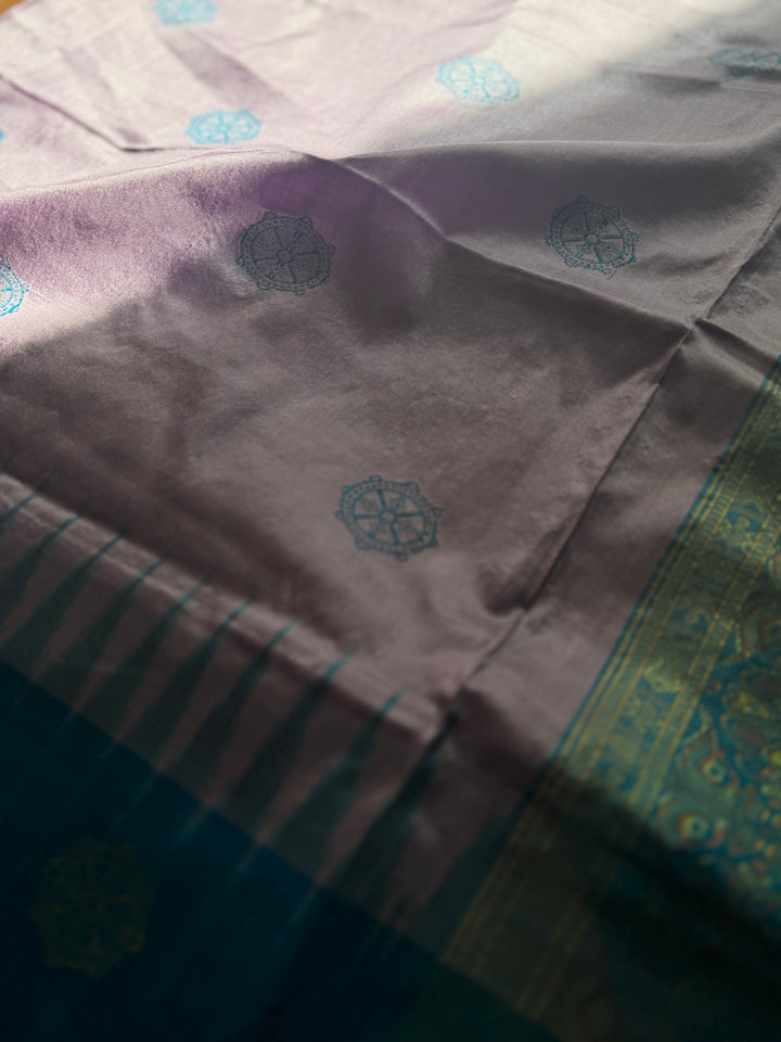 Pale Lavender handoven konark chakra Bomkai Pure silk saree