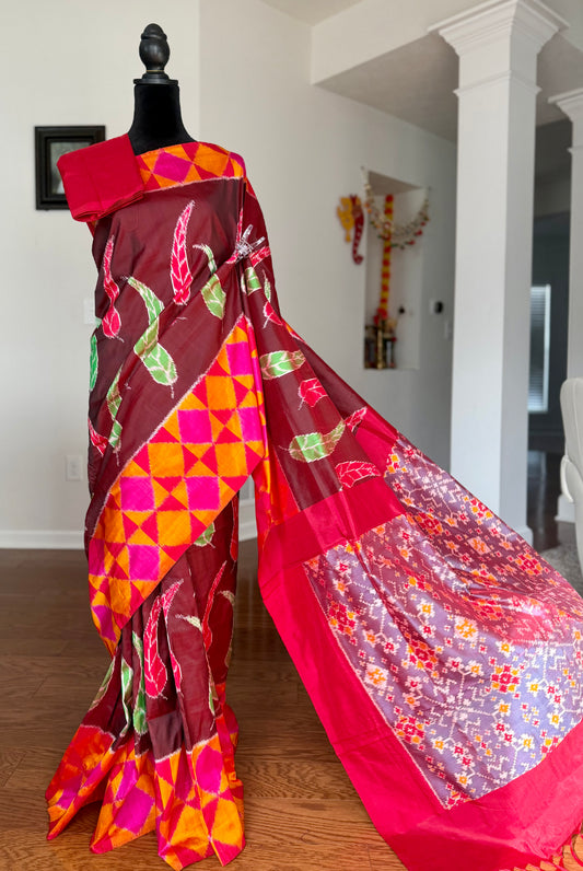 Elegant handwoven Pochampally ikat pure silk saree