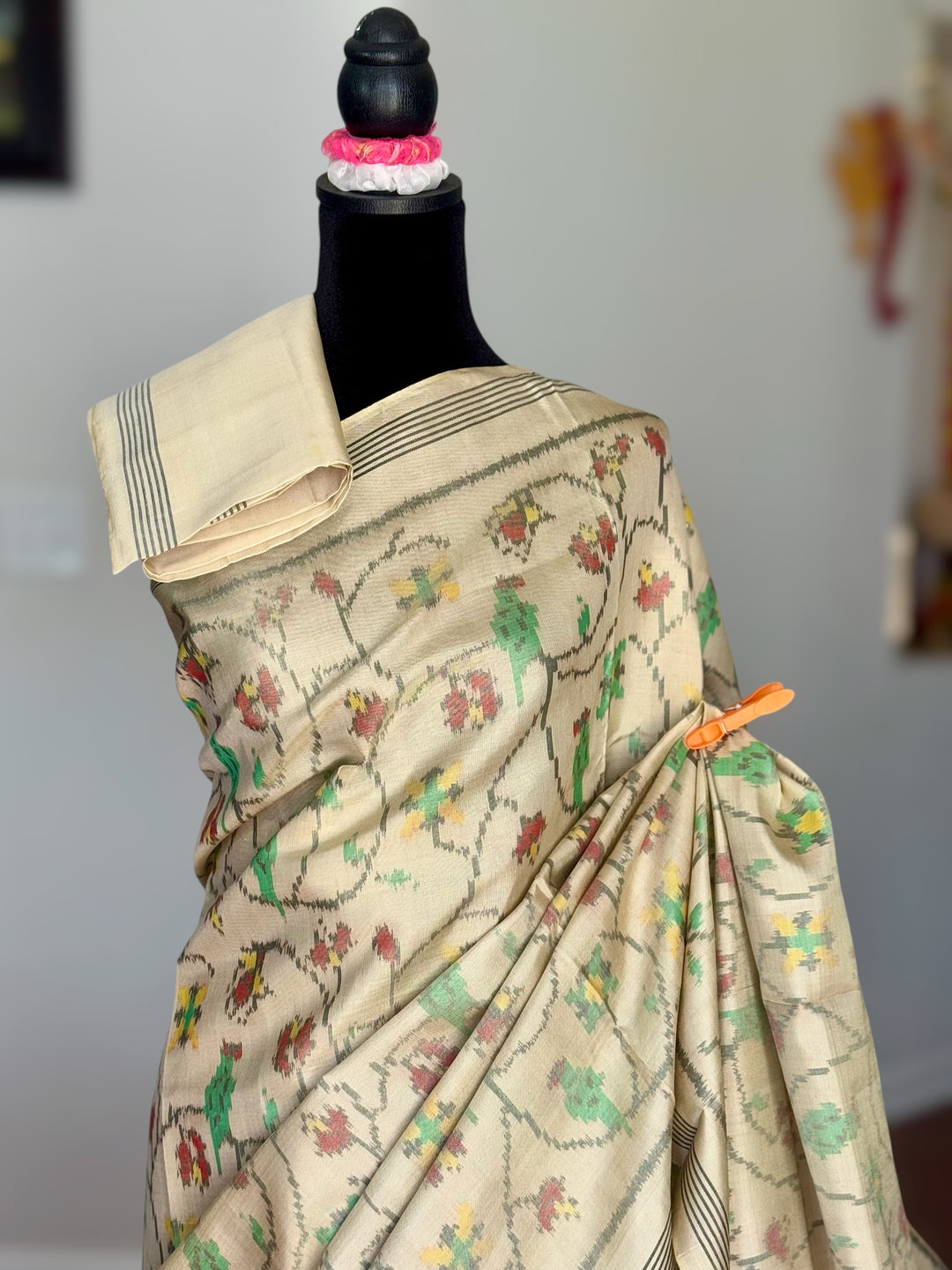 Baige-gold semi (double) ikat patan Patola pure silk saree