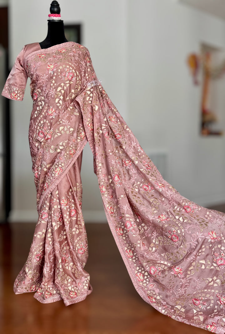 Muave Color gota and embroidery work designer satin crep silk saree|Party Wear Saree|PPS