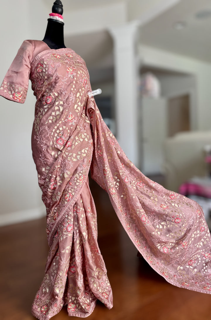 Muave Color gota and embroidery work designer satin crep silk saree|Party Wear Saree|PPS