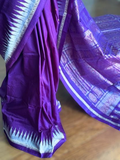 Purple Bomkai Pure Silk Saree