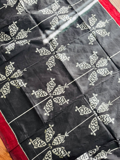 Black color fish motif handwoven ikat pure silk saree|Odisha Weaves|Contemporary Ikat|Antara