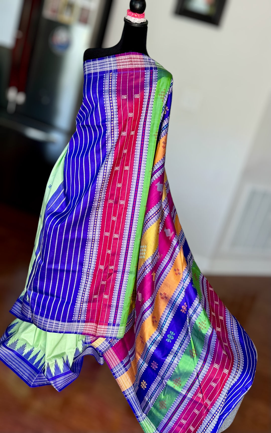 Light Green Berhampuri double pallu pure silk saree from Odisha weaves
