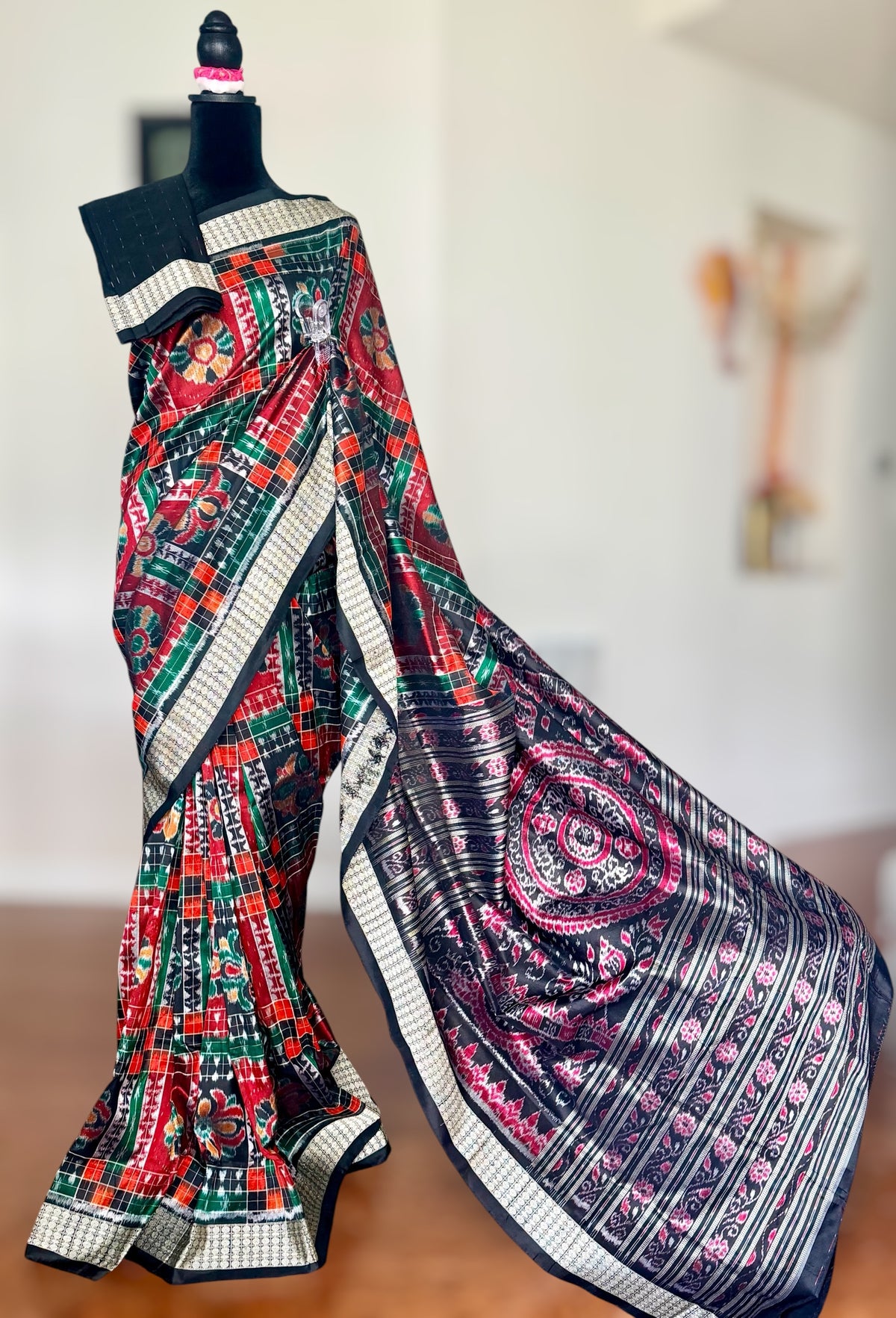 Handwoven Utkal Laxmi Sambalpuri ikat pure silk saree, orange pasapali in body|Odisha Weaves