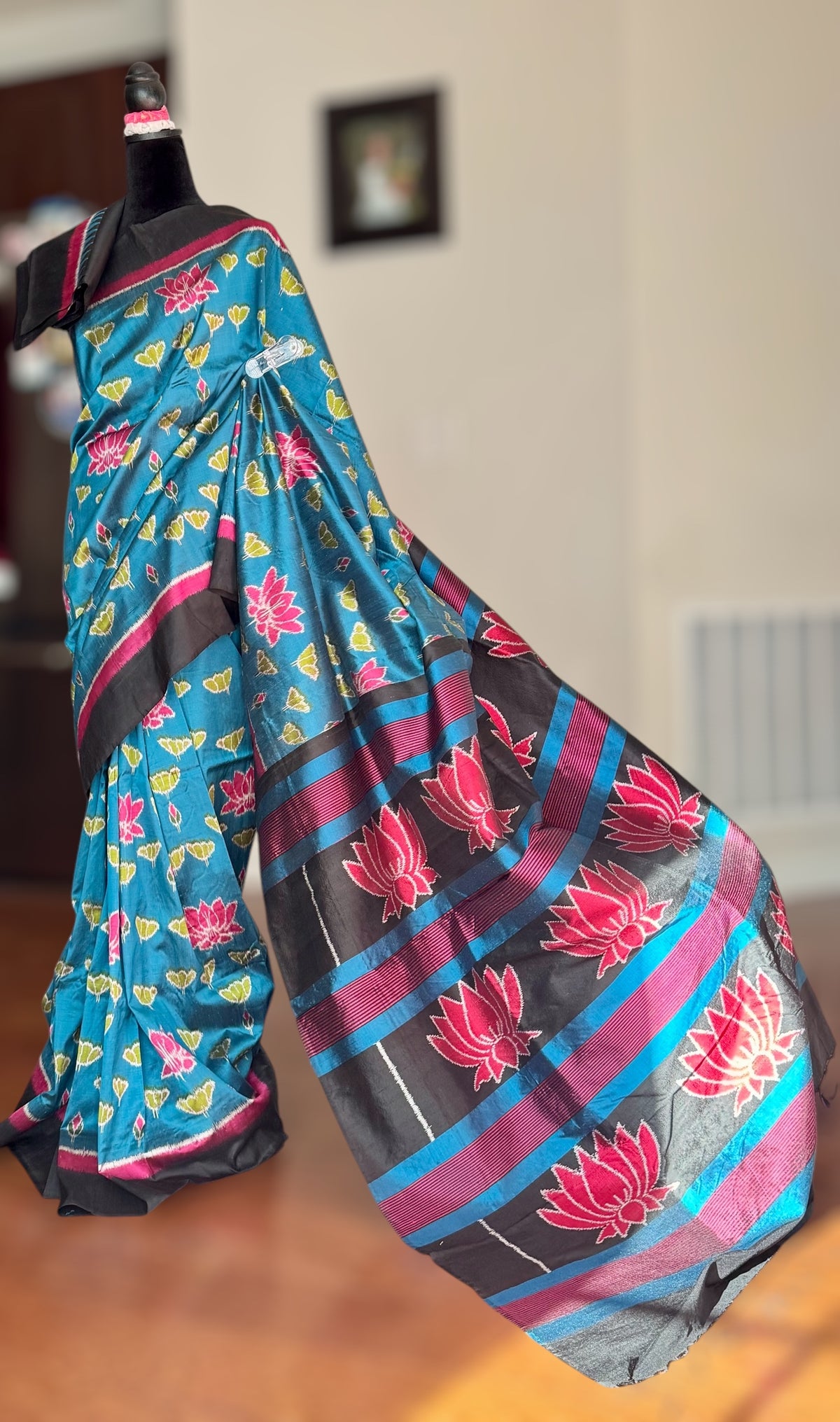 Lotus theme handwoven ikat pure silk saree|Odisha Weaves|Contemporary Ikat|