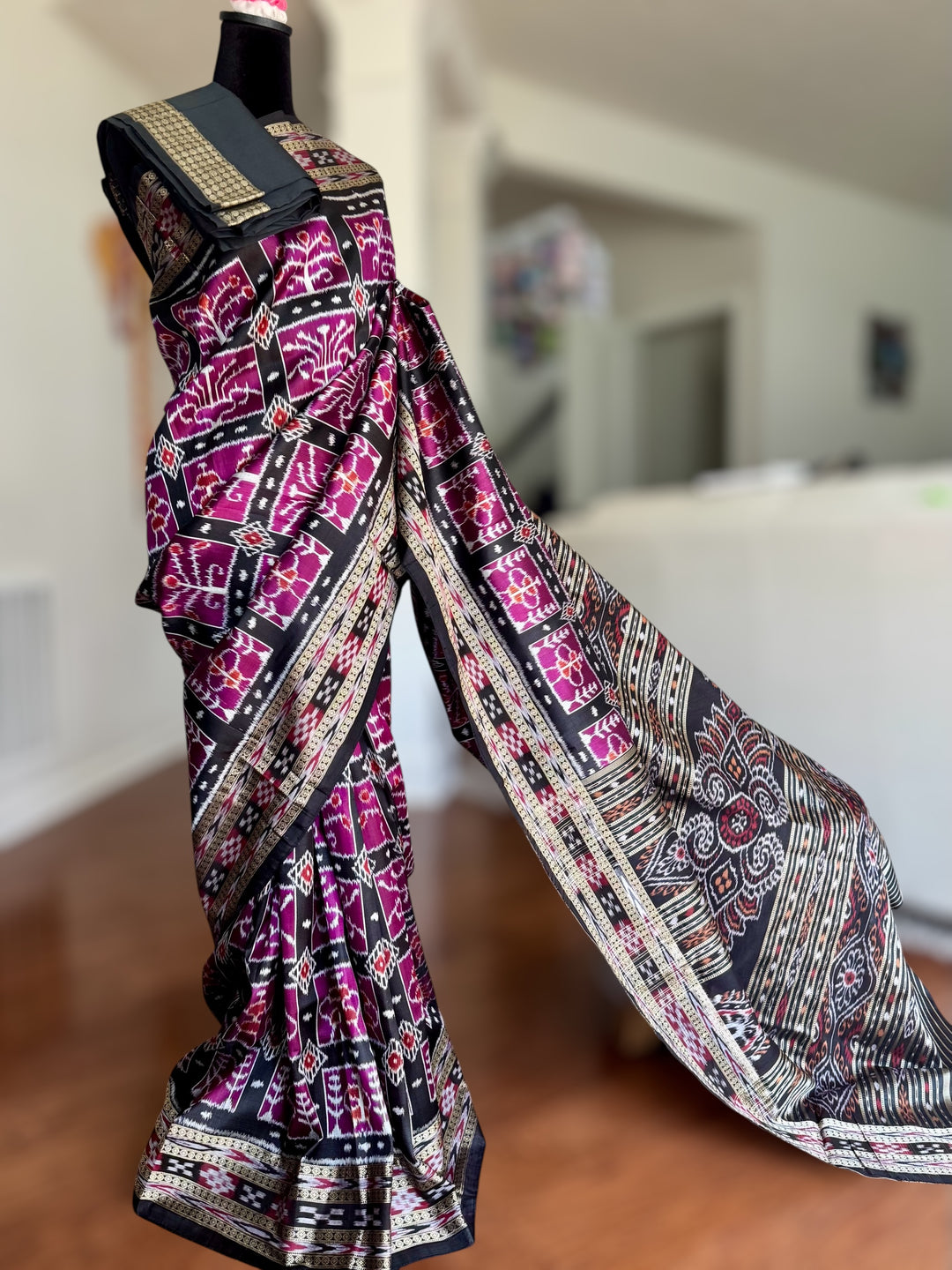 Handwoven Pure Silk ikat Khandua Saree Magenta|Mishrita |Odisha Weaves