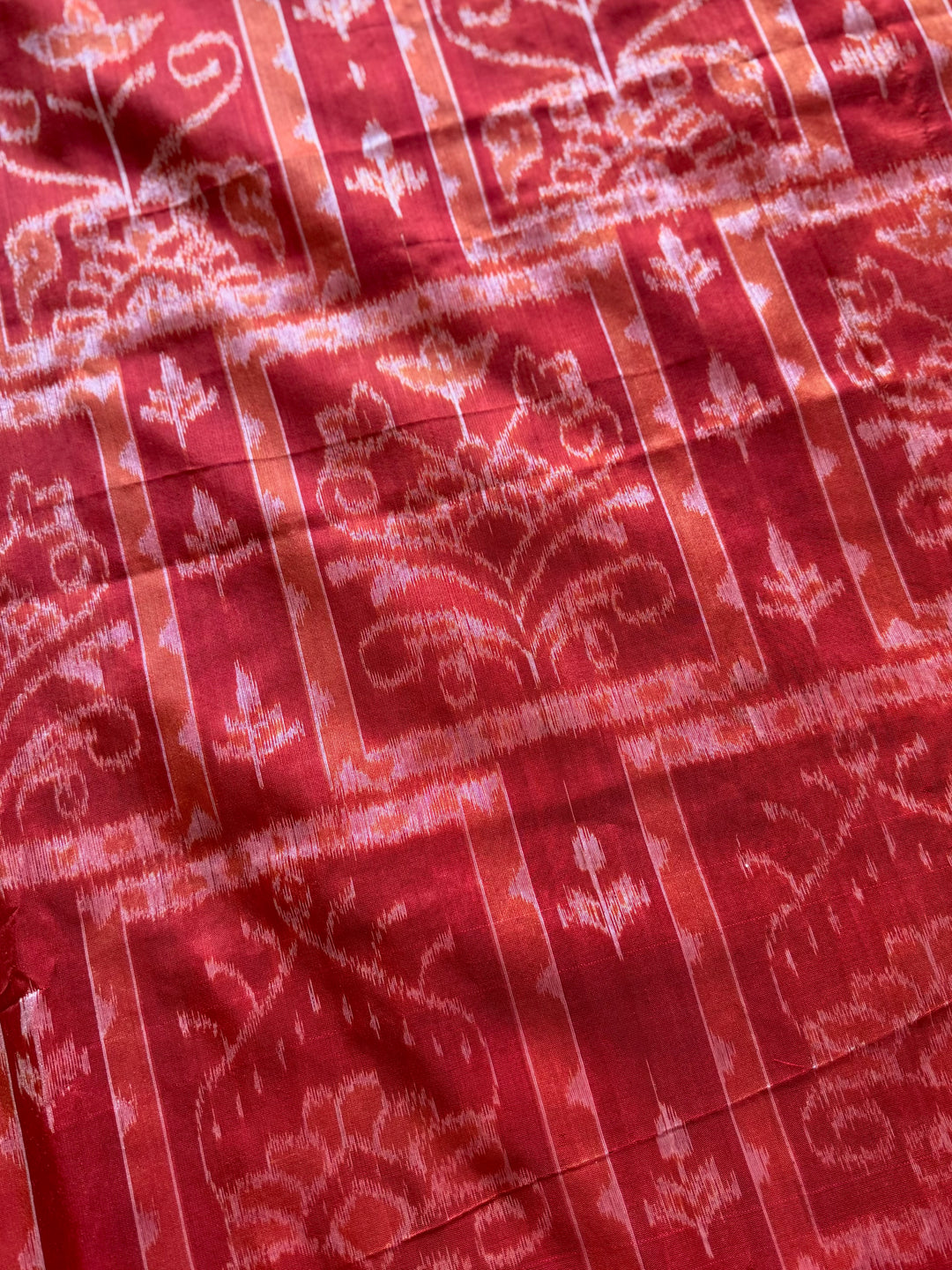 Dark Coral Red handwoven Sambalpuri Ikat Silk saree |Odisha Weaves