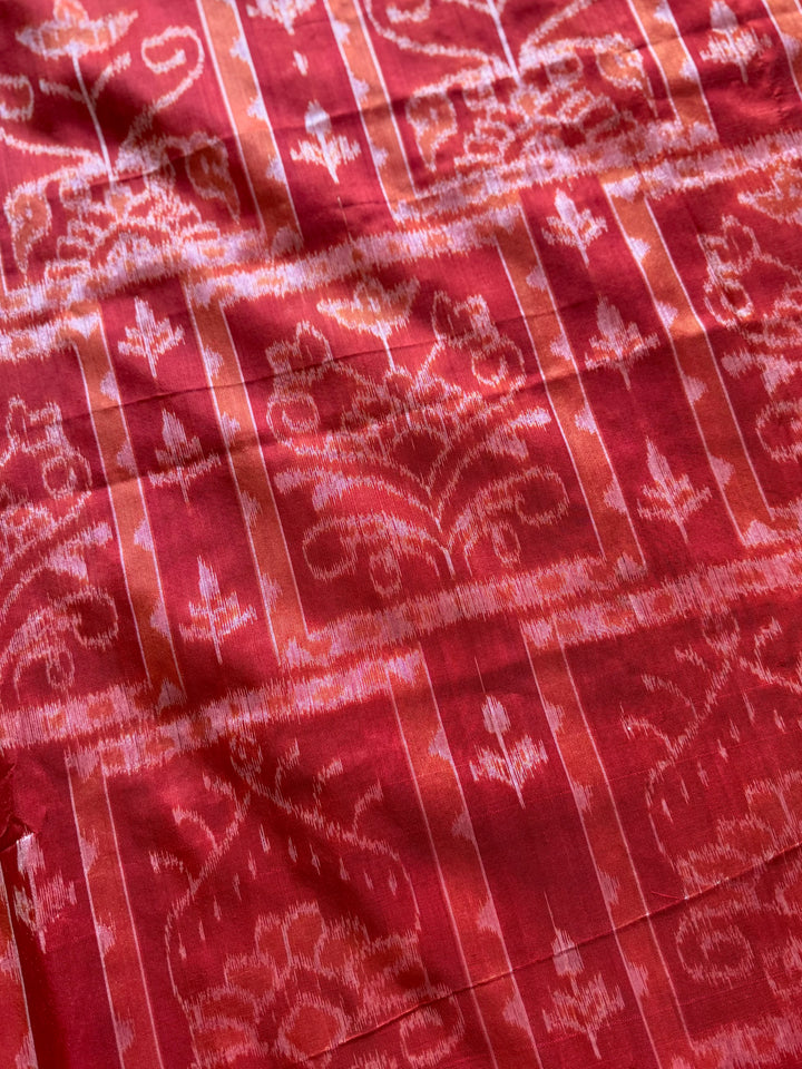 Dark Coral Red handwoven Sambalpuri Ikat Silk saree |Odisha Weaves