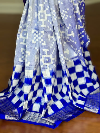 Blue handwoven pasapali Sambalpuri ikat pure silk saree | Odisha weaves