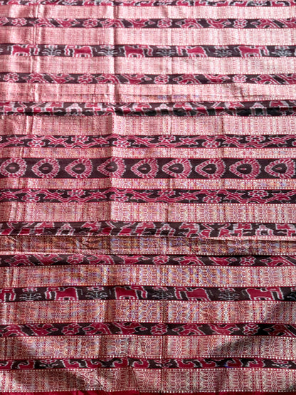 Offwhite (cream) and maroon handwoven Sambalpuri thousand motif pure Ikkat silk saree | Odisha Weaves (Copy)