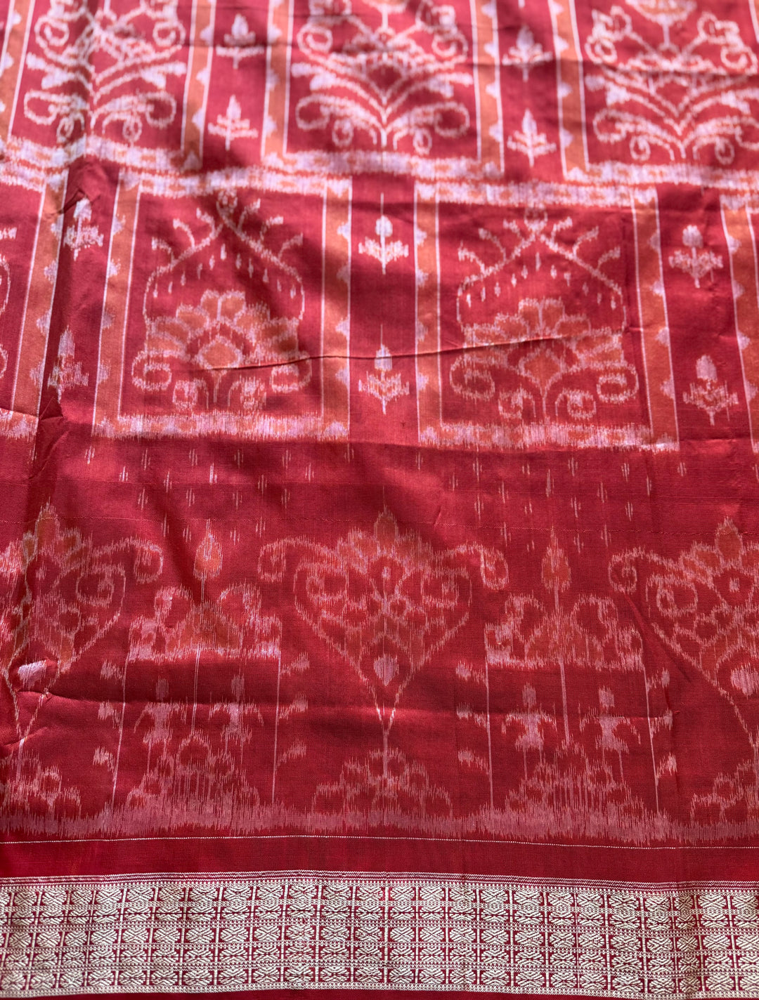 Dark Coral Red handwoven Sambalpuri Ikat Silk saree |Odisha Weaves