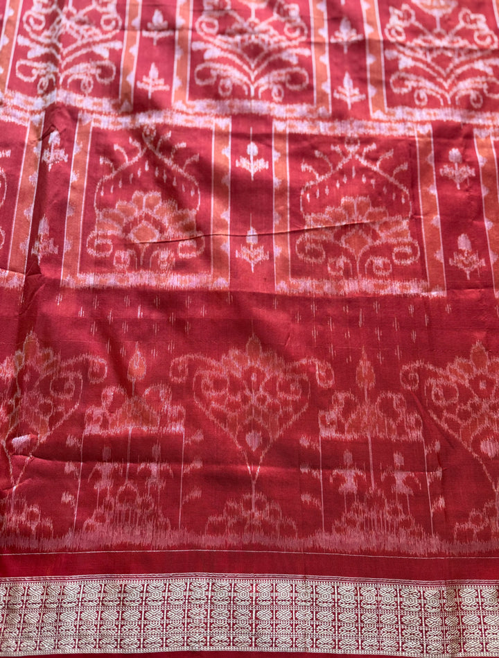 Dark Coral Red handwoven Sambalpuri Ikat Silk saree |Odisha Weaves