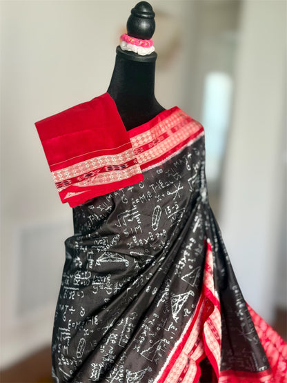 Handwoven Mathematical equations and formula Sambalpuri Double ikat pure silk saree|Odisha Weaves|