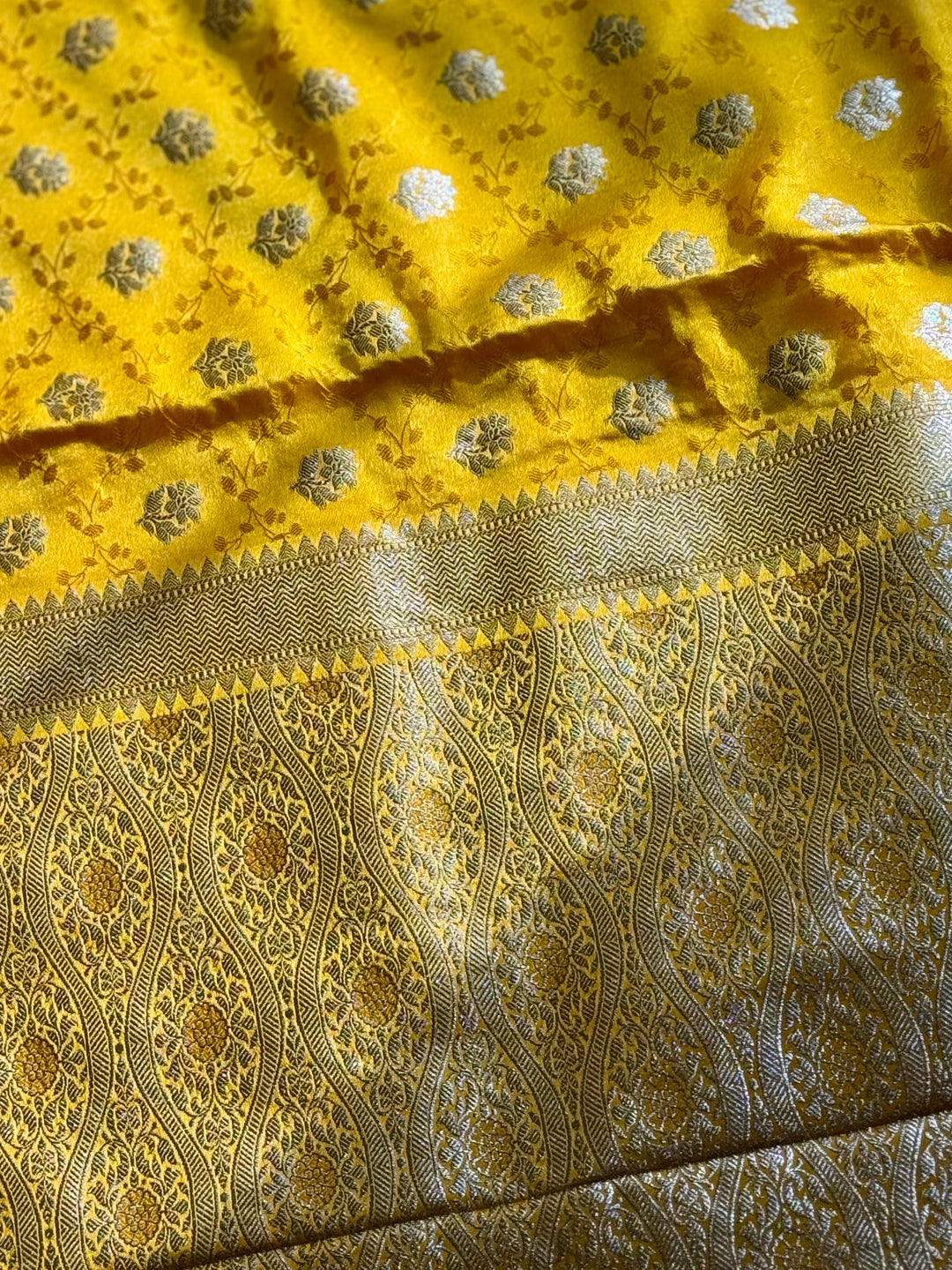 Banarasi Semi Mashru Silk Yellow color Saree|Value Vogue