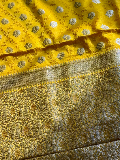 Banarasi Semi Mashru Silk Yellow color Saree|Value Vogue