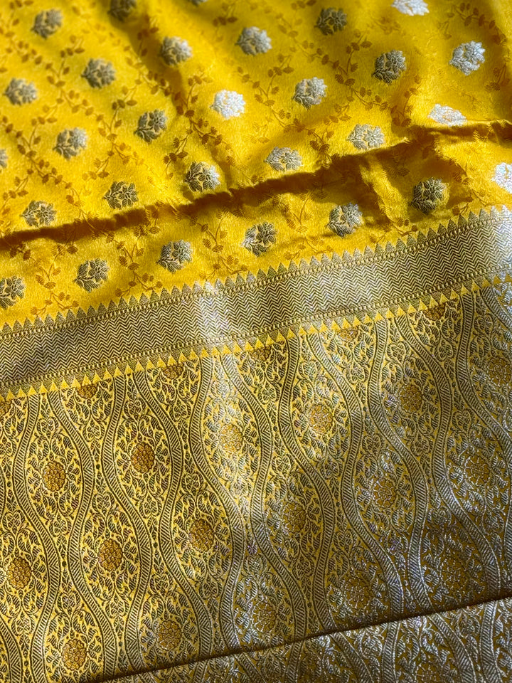 Banarasi Semi Mashru Silk Yellow color Saree|Value Vogue