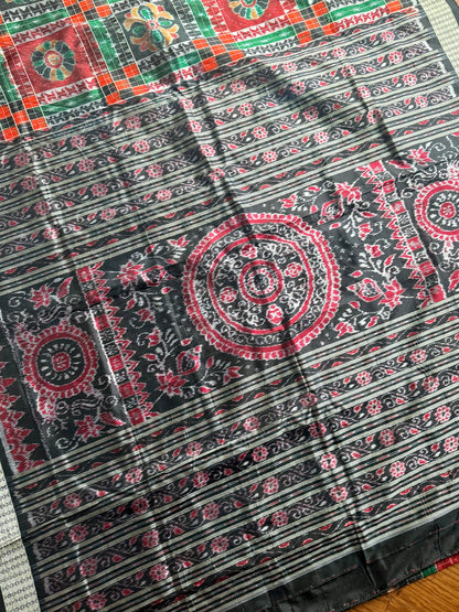 Handwoven Utkal Laxmi Sambalpuri ikat pure silk saree, orange pasapali in body|Odisha Weaves