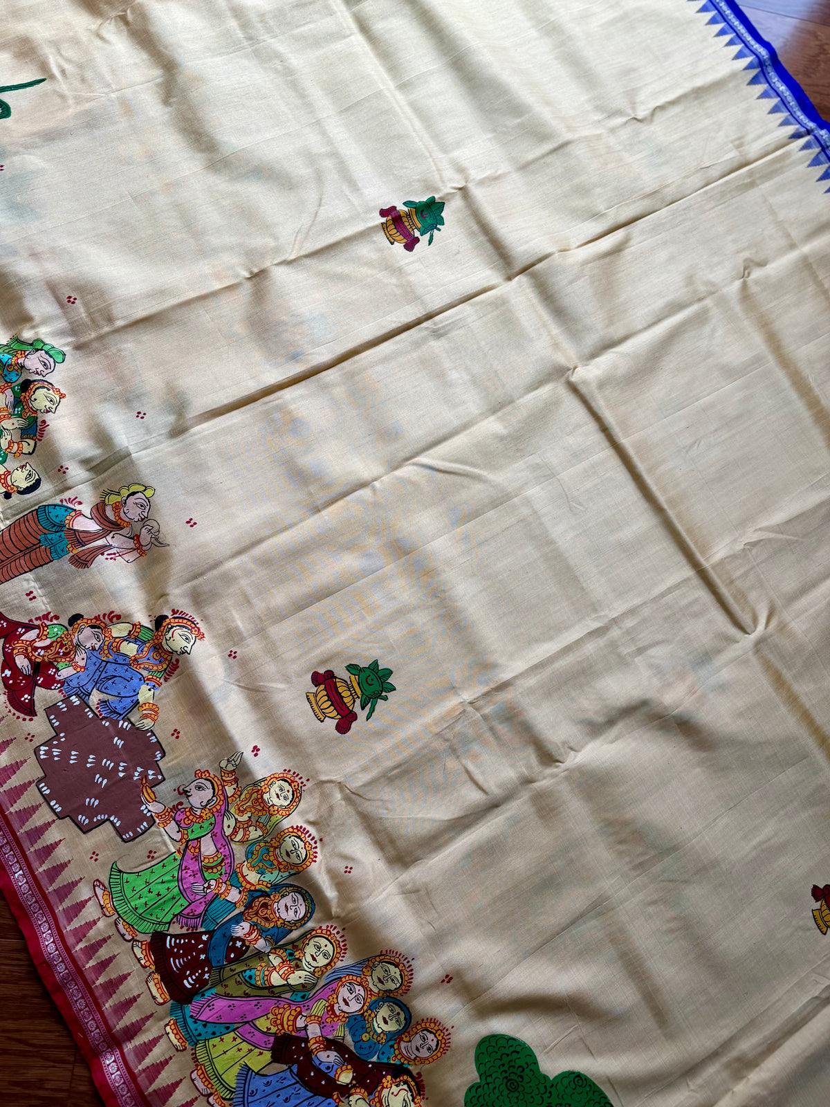 Warm pale yellow Odia Vivaha Pattachitra Berhampuri Pure Silk Saree – Ganga Jamuna Border