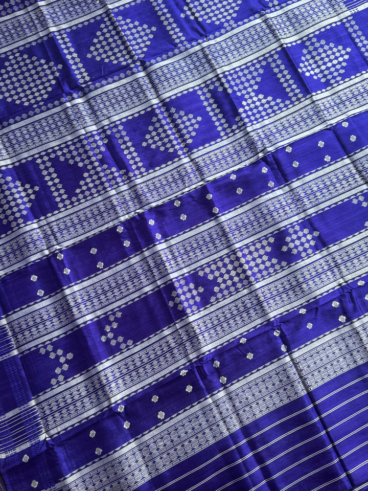 Indigo color traditional weaving Berhampuri Pure Silk Saree with Double pallu