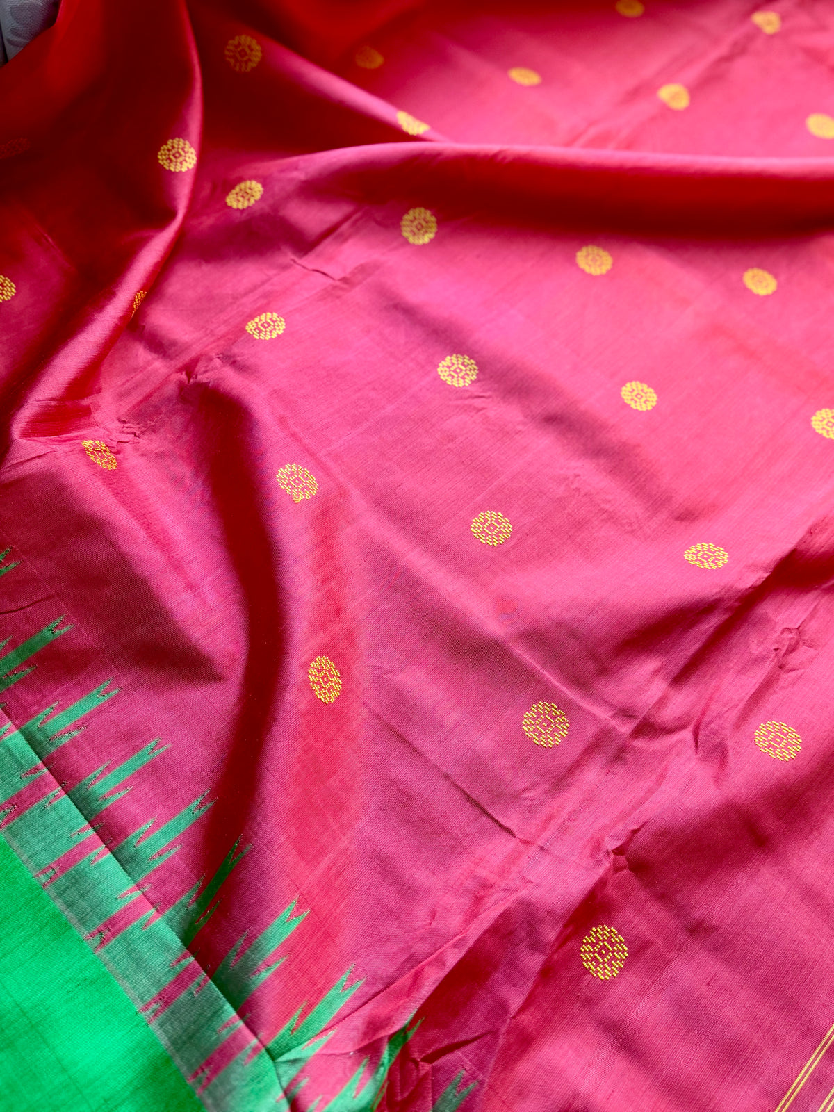 Dark Peach Berhampuri double pallu handwoven  Pure Silk Saree