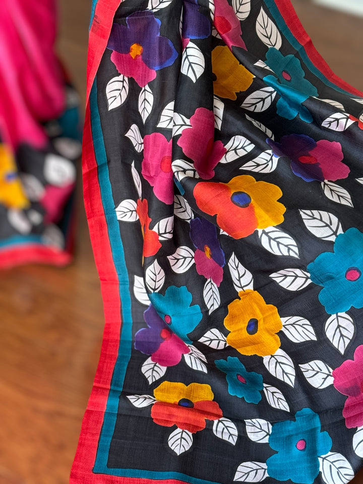 Pink with beautiful flower design Light weight,Hand painted Pure silk saree| Value Vogue