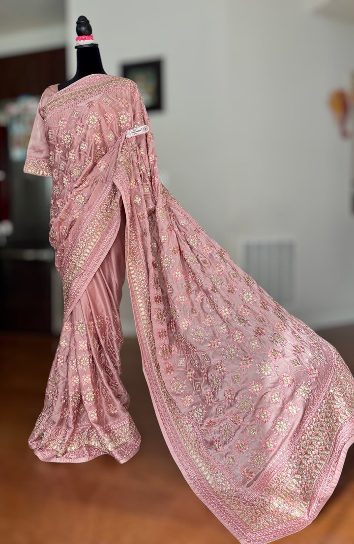 Muave Color gota and embroidery work designer satin crep silk saree|Party Wear Saree|PPS
