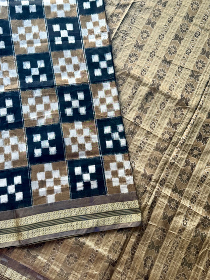 Sambalpuri Handwoven ikat pasapali pure silk saree|Toupe Color|Odisha Weaves|