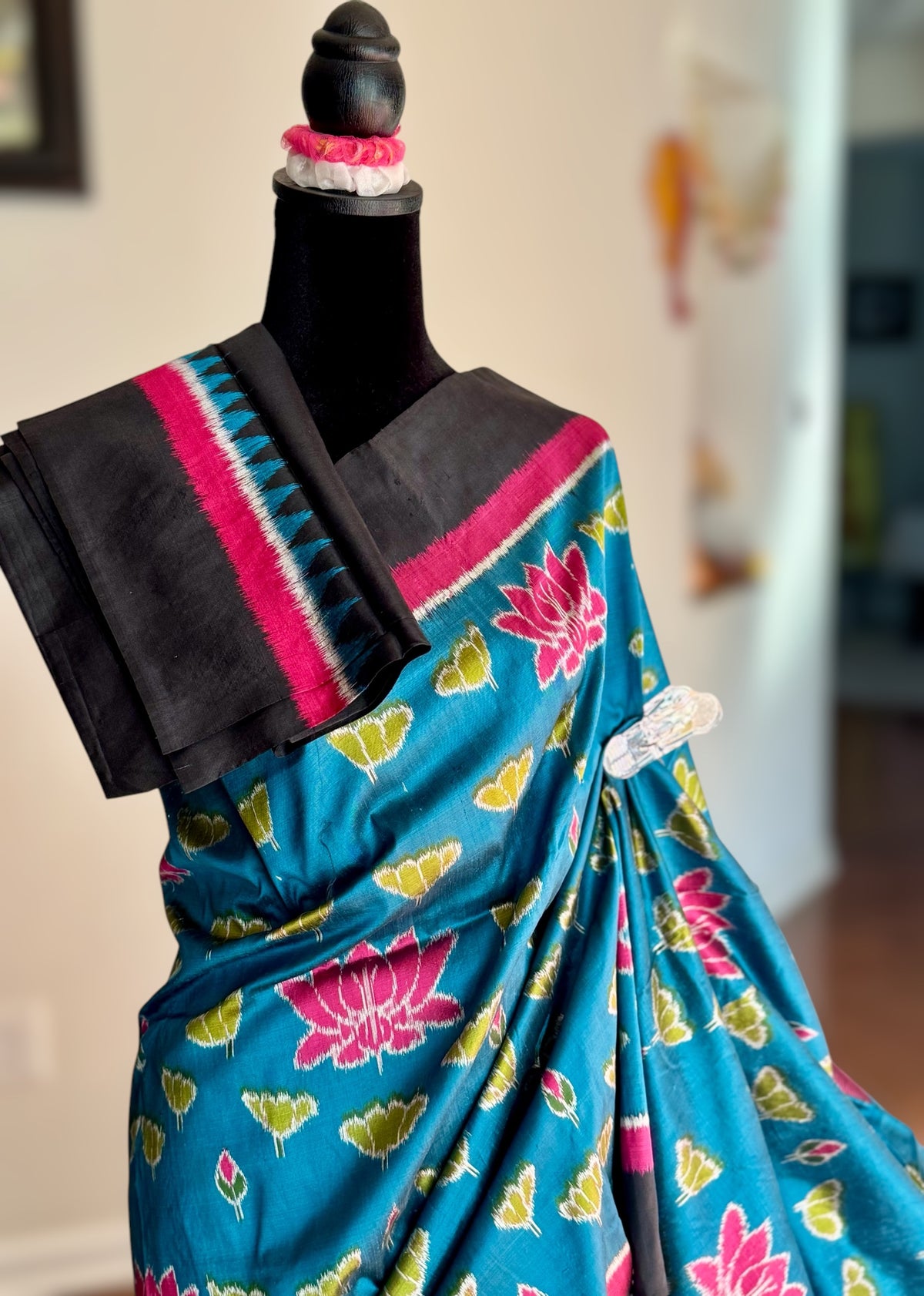 Lotus theme handwoven ikat pure silk saree|Odisha Weaves|Contemporary Ikat|
