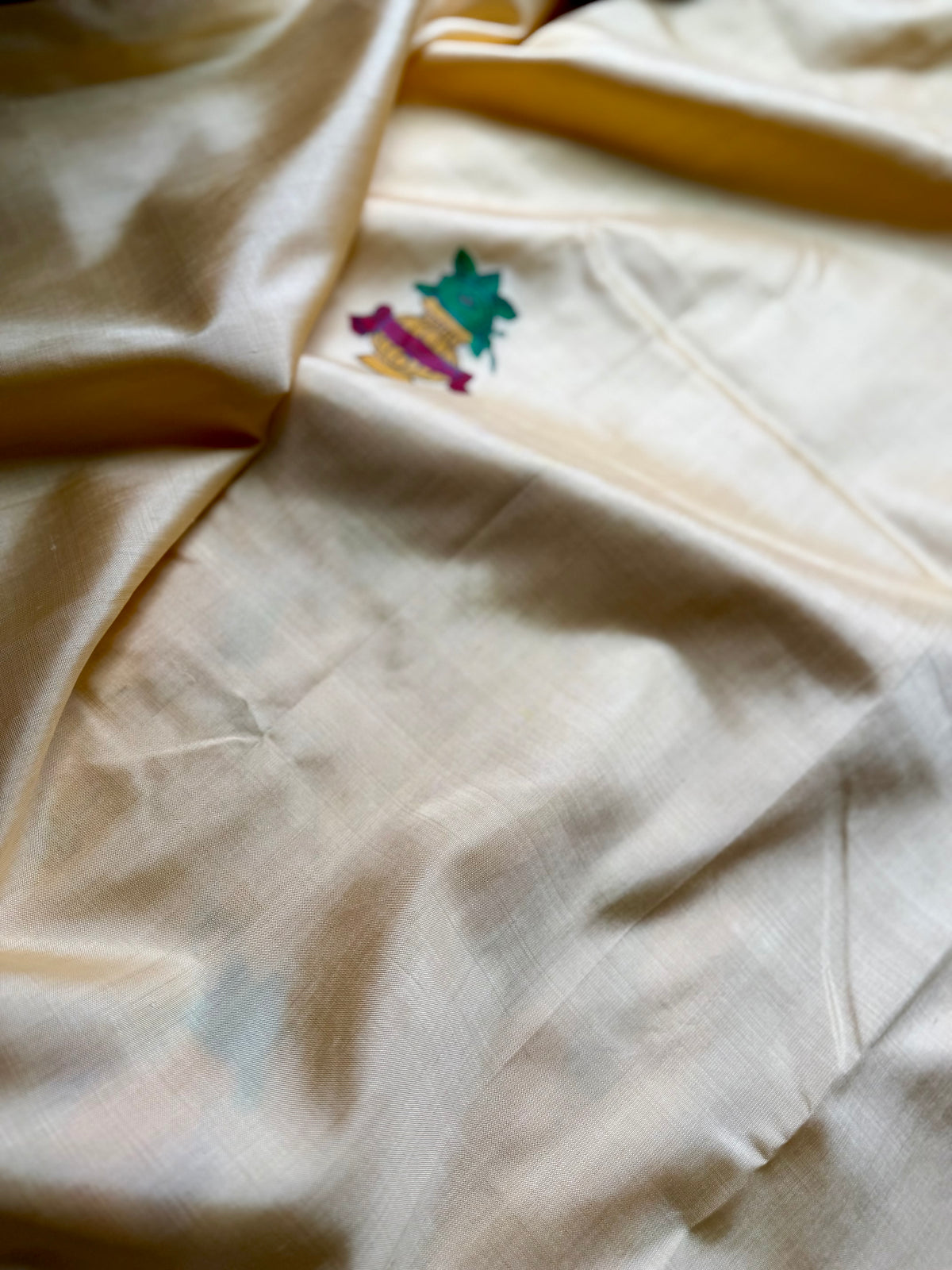 Warm pale yellow Odia Vivaha Pattachitra Berhampuri Pure Silk Saree – Ganga Jamuna Border