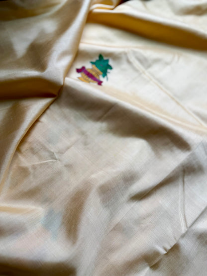 Warm pale yellow Odia Vivaha Pattachitra Berhampuri Pure Silk Saree – Ganga Jamuna Border