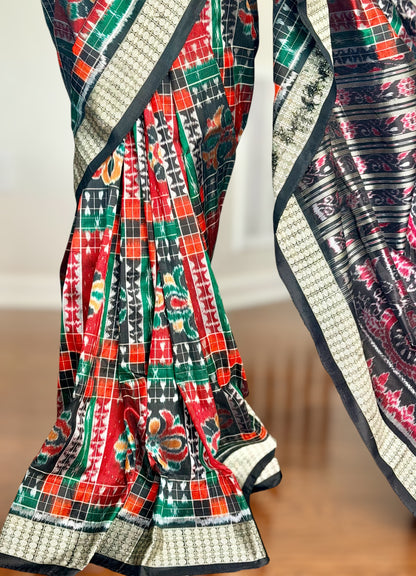 Handwoven Utkal Laxmi Sambalpuri ikat pure silk saree, orange pasapali in body|Odisha Weaves