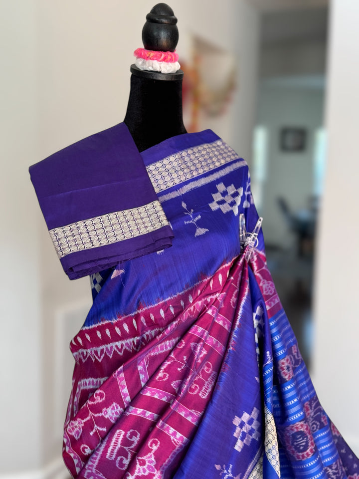 Pink handwoven Sambalpuri Ikat Silk saree |Odisha Weaves