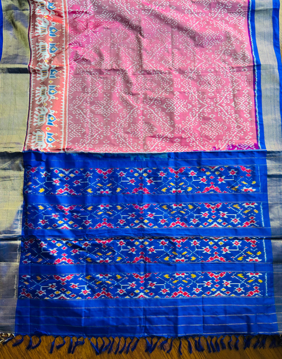 Shot pink Pochampally ikat pure silk saree