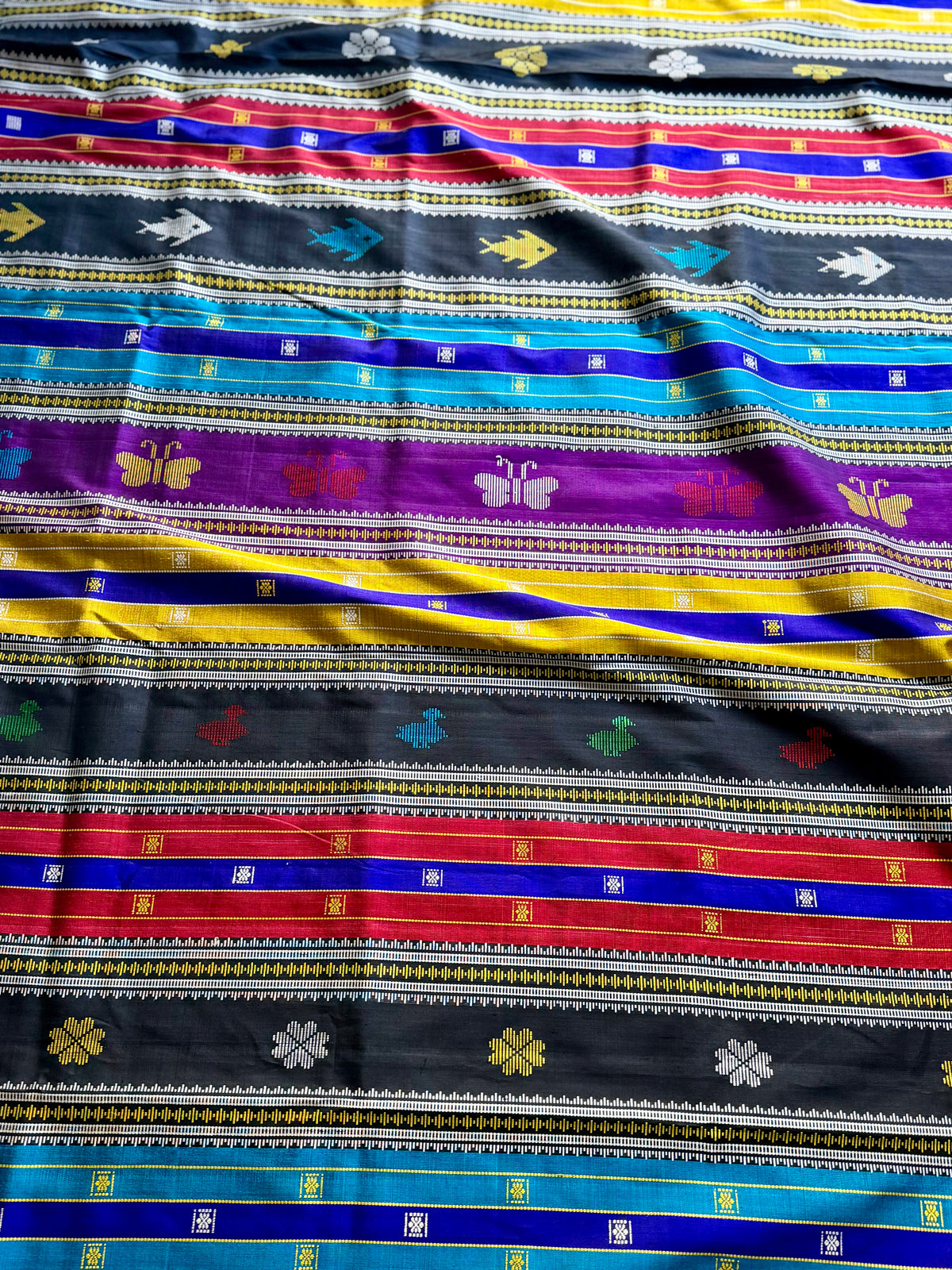 Maroon Berhampuri Pure Silk Saree with multi color Double pallu