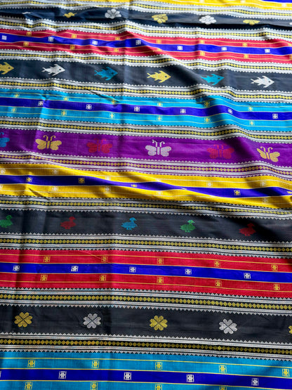 Maroon Berhampuri Pure Silk Saree with multi color Double pallu