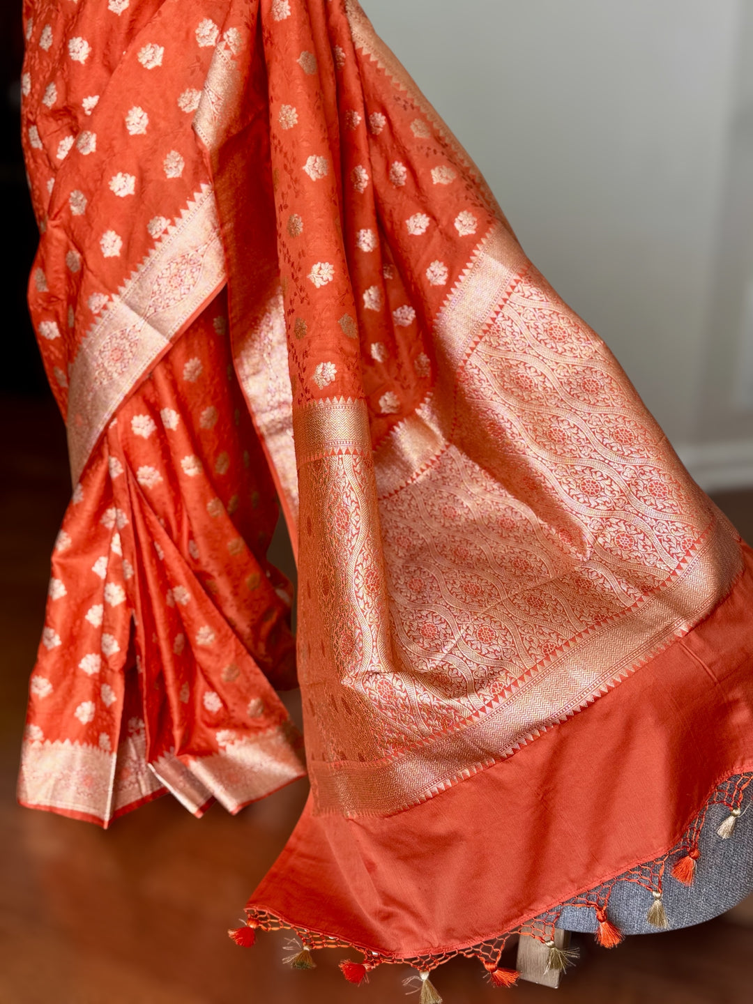 Banarasi Semi Mashru Silk Orange color Saree|Value Vogue
