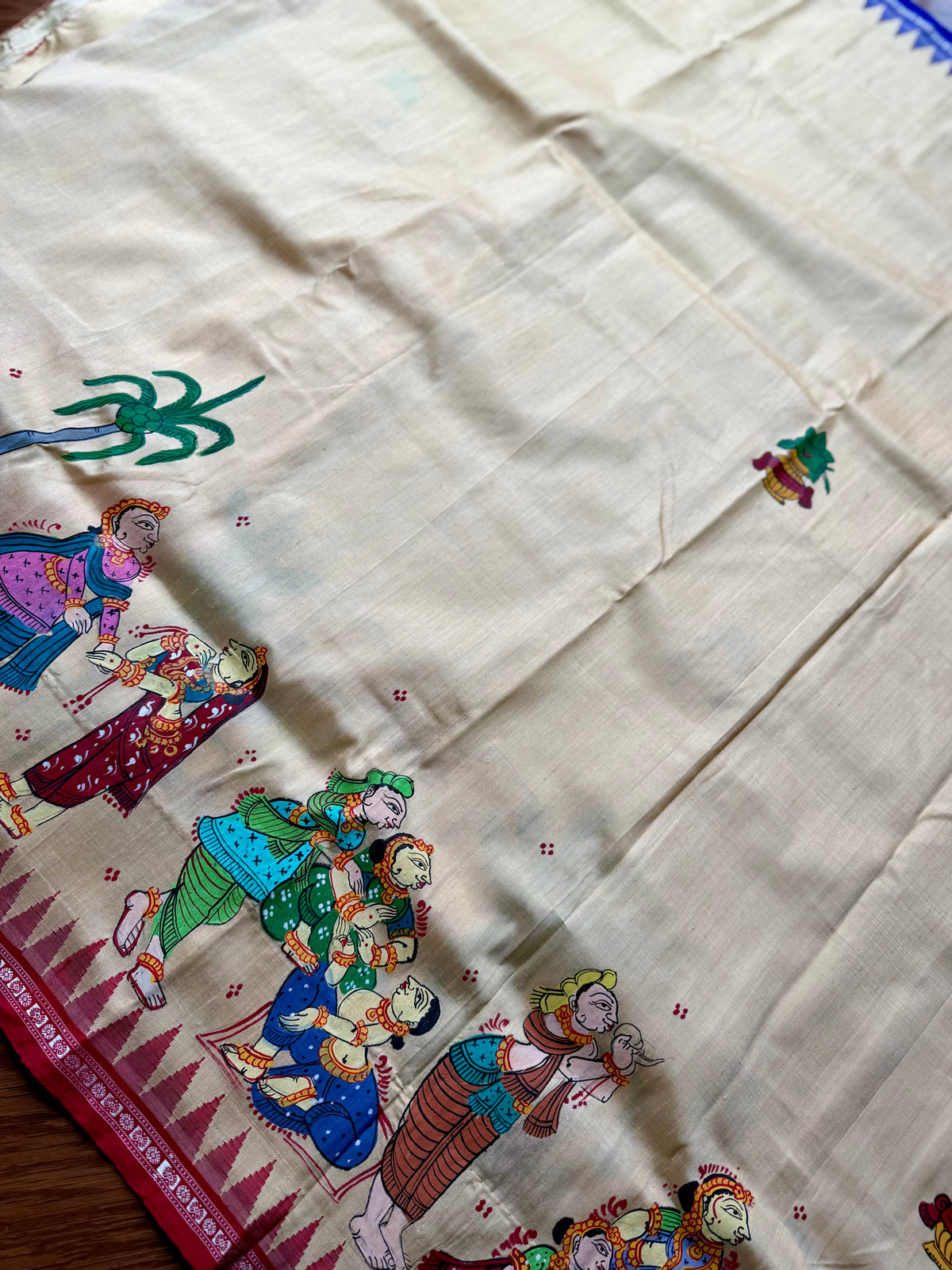 Warm pale yellow Odia Vivaha Pattachitra Berhampuri Pure Silk Saree – Ganga Jamuna Border