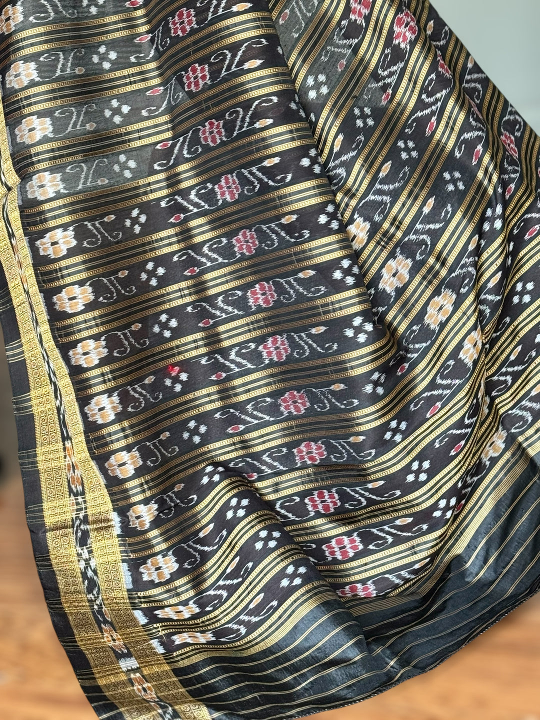Maroon Beige Chandrika body Contemporary Ikat Pure Silk Saree|Odisha Weaves|Mishrita