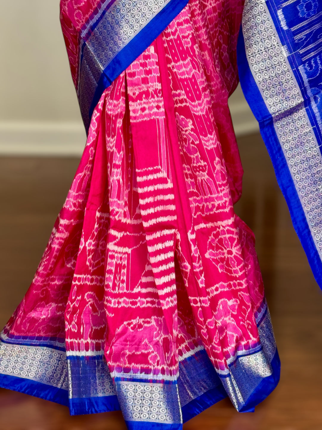 Large Konark Motif unique handwoven Sambalpuri ikat pure silk saree|Odisha Weaves|