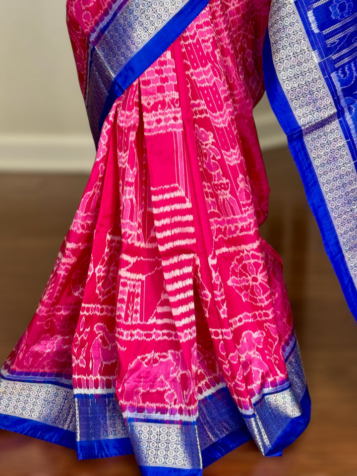 Large Konark Motif unique handwoven Sambalpuri ikat pure silk saree|Odisha Weaves|