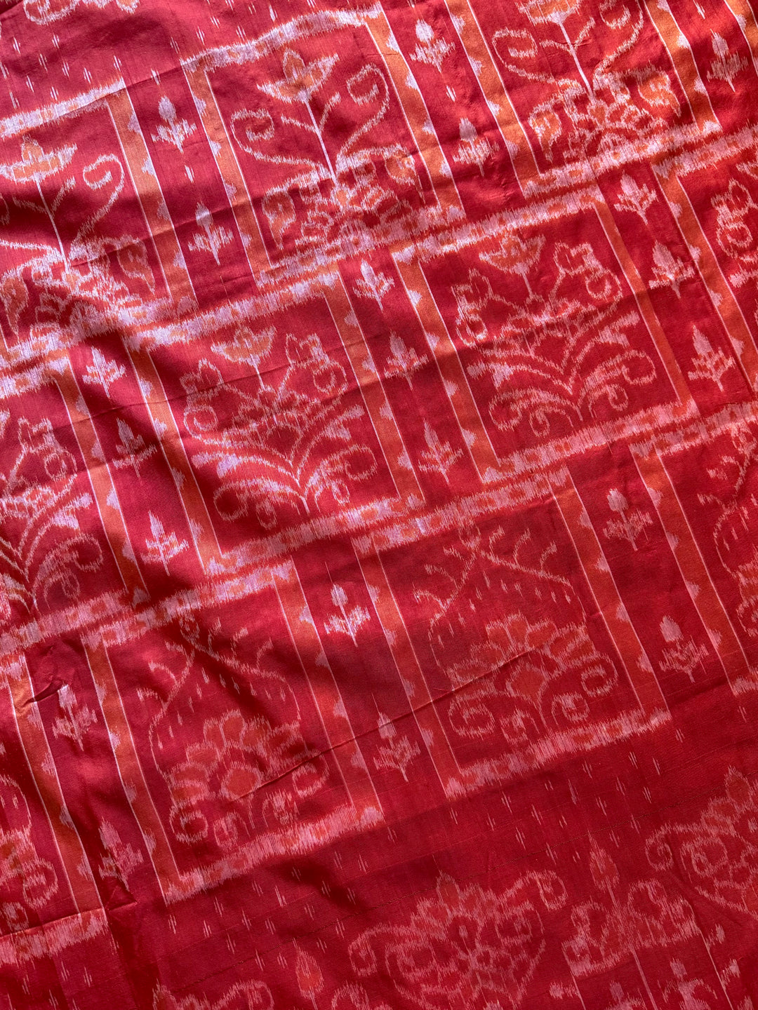 Dark Coral Red handwoven Sambalpuri Ikat Silk saree |Odisha Weaves