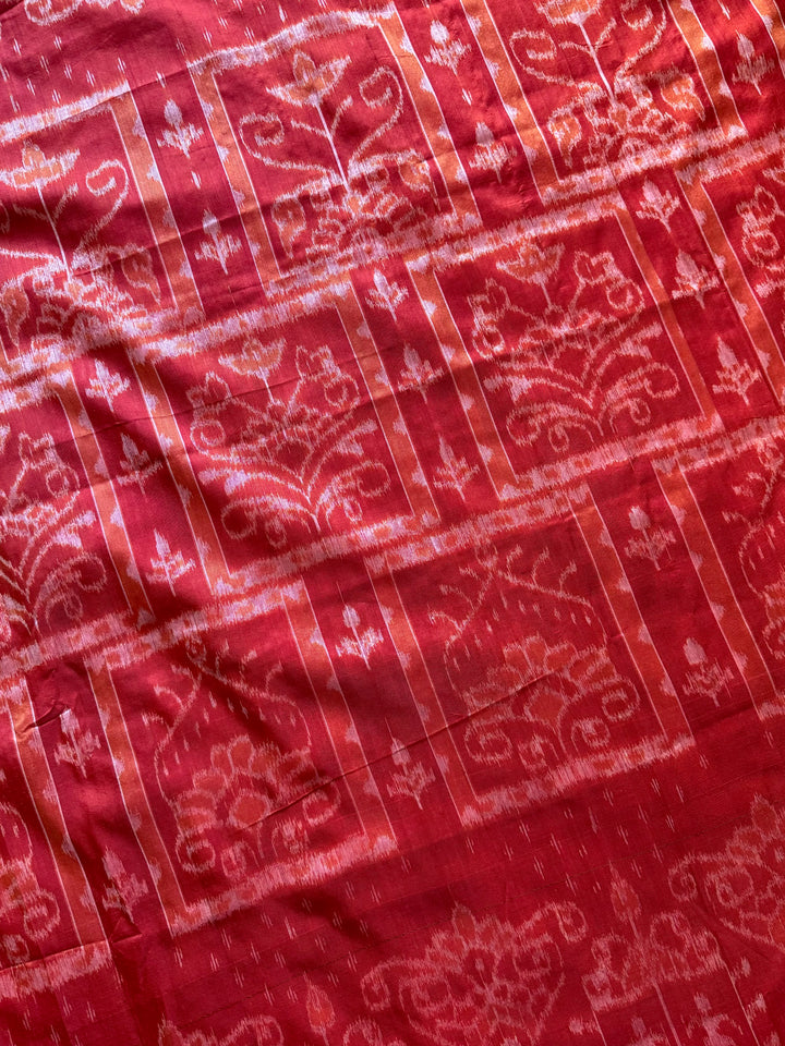 Dark Coral Red handwoven Sambalpuri Ikat Silk saree |Odisha Weaves