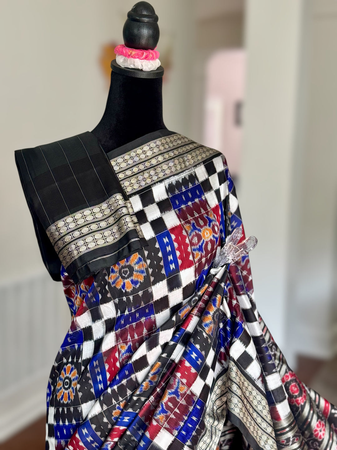 Handwoven Utkal Laxmi Sambalpuri ikat pure silk saree, Maroon Ikat pallu|Odisha Weaves|