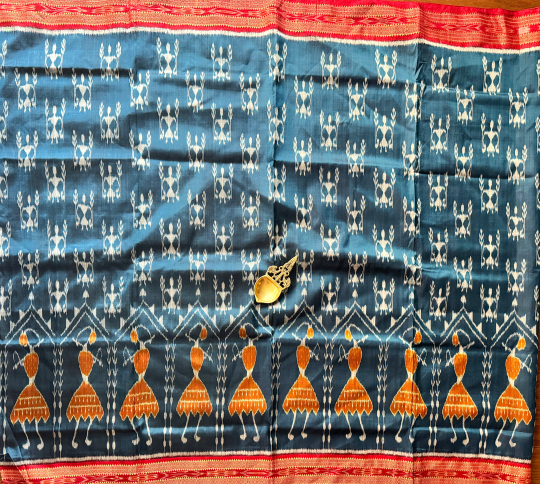 Gorgeous Eastern Blue with red color khandua silk from Odisha weaves