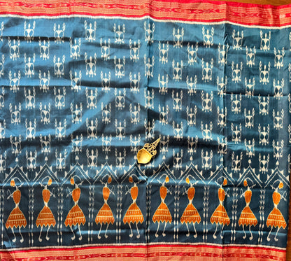 Gorgeous Eastern Blue with red color khandua silk from Odisha weaves