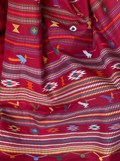 Maroon-ish Red Original Ganjam Bomkai Cotton Saree from Odisha Weaves