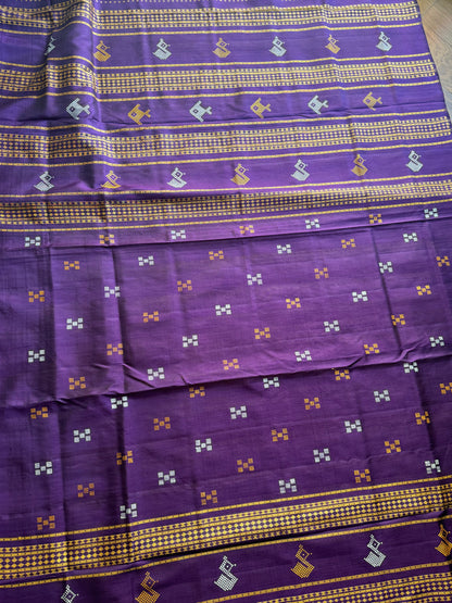 Mustard with purple combination Berhampuri Double Pallu pure silk saree