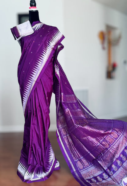 Purple Bomkai Pure Silk Saree